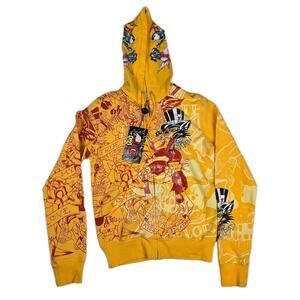 VINTAGE Ed Hardy by Christian Audigier NWT Yellow Zip Hoodie Death or Glory S